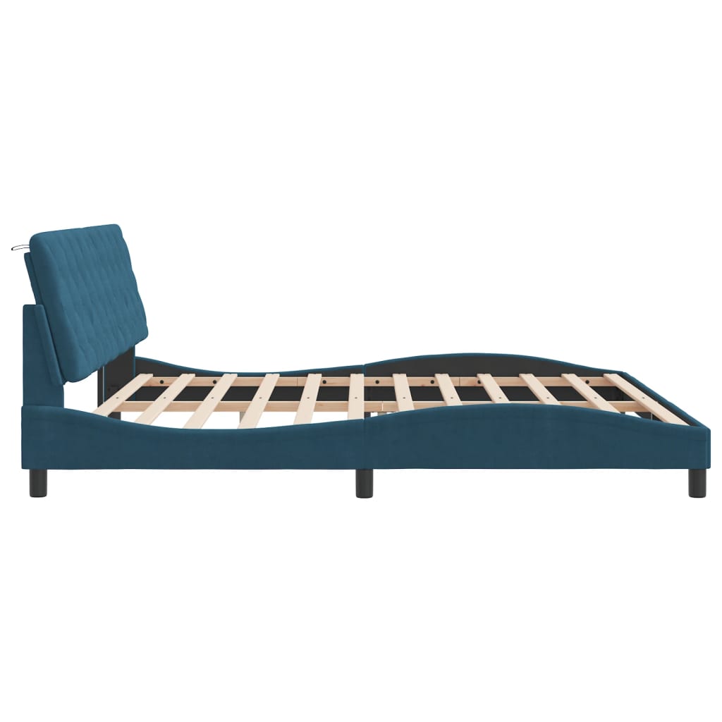 Bedframe met LED zonder matras fluweel blauw 200x200 cm is nu te koop bij PeponiXL, paradijselijk wonen!