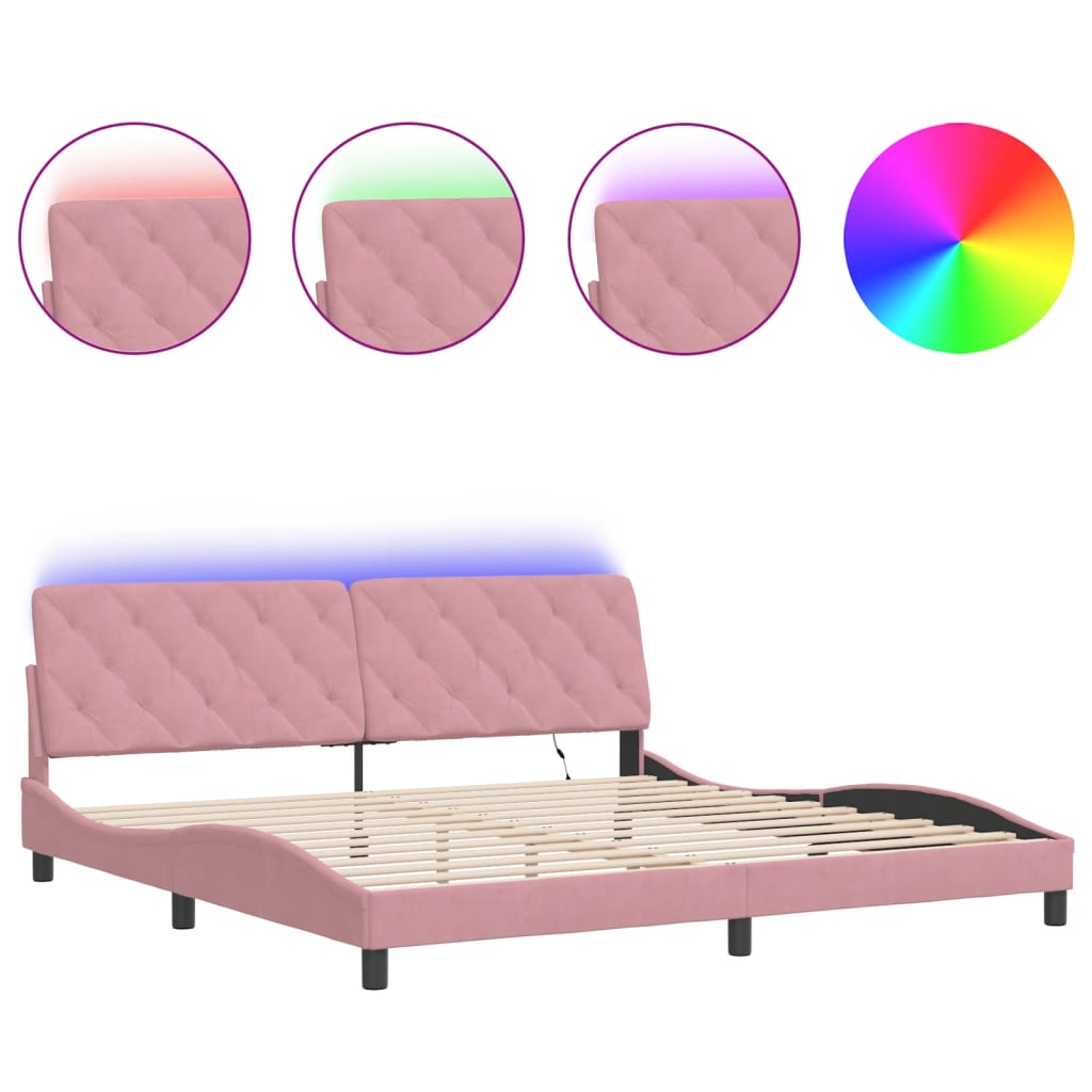Bedframe met LED zonder matras fluweel roze 200x200 cm is nu te koop bij PeponiXL, paradijselijk wonen!