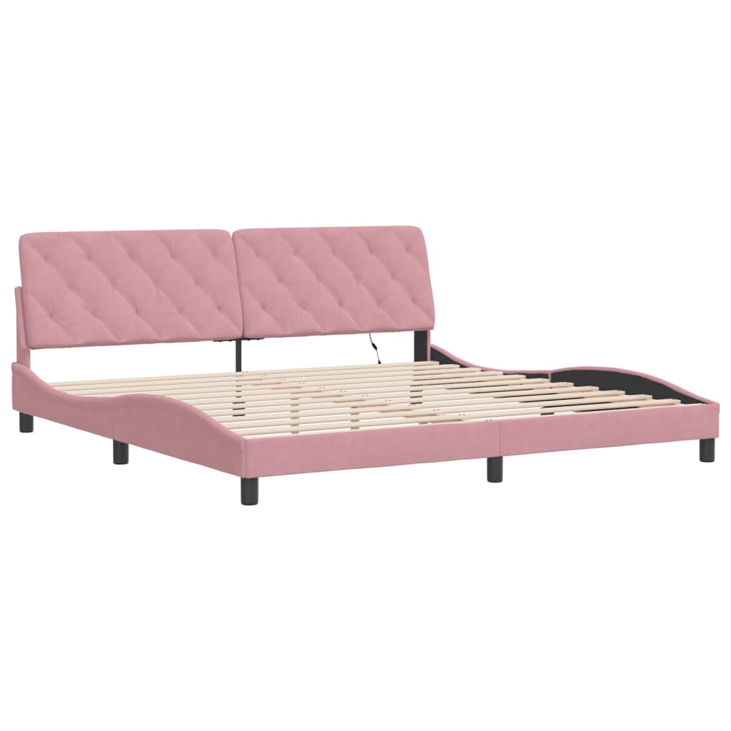 Bedframe met LED zonder matras fluweel roze 200x200 cm is nu te koop bij PeponiXL, paradijselijk wonen!