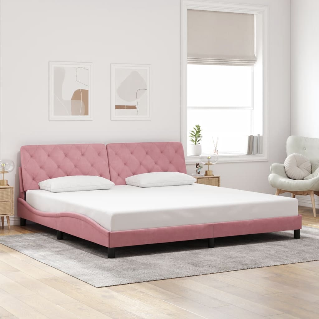 Bedframe met LED zonder matras fluweel roze 200x200 cm is nu te koop bij PeponiXL, paradijselijk wonen!