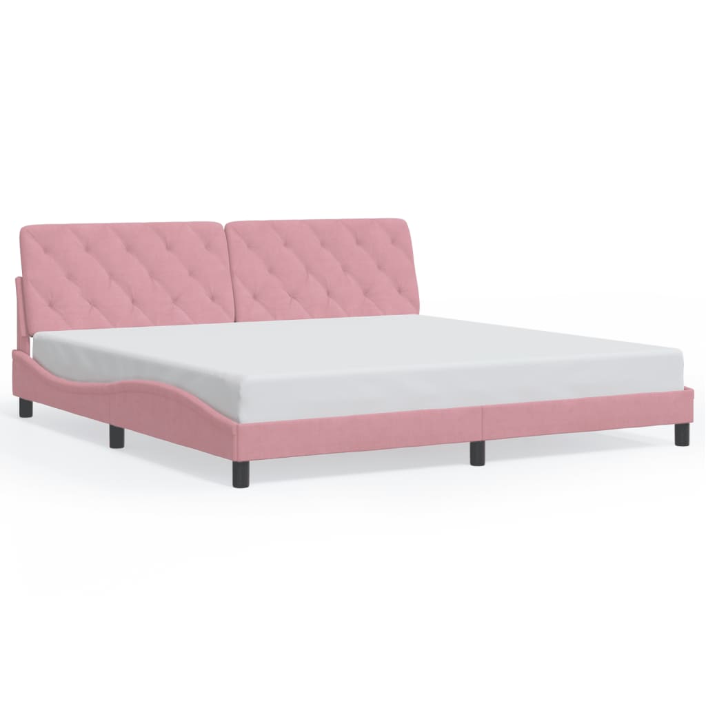 Bedframe met LED zonder matras fluweel roze 200x200 cm is nu te koop bij PeponiXL, paradijselijk wonen!