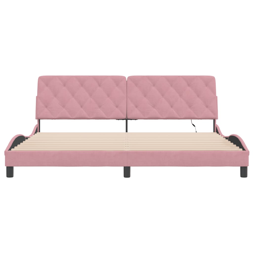 Bedframe met LED zonder matras fluweel roze 200x200 cm is nu te koop bij PeponiXL, paradijselijk wonen!