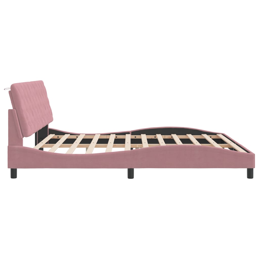 Bedframe met LED zonder matras fluweel roze 200x200 cm is nu te koop bij PeponiXL, paradijselijk wonen!