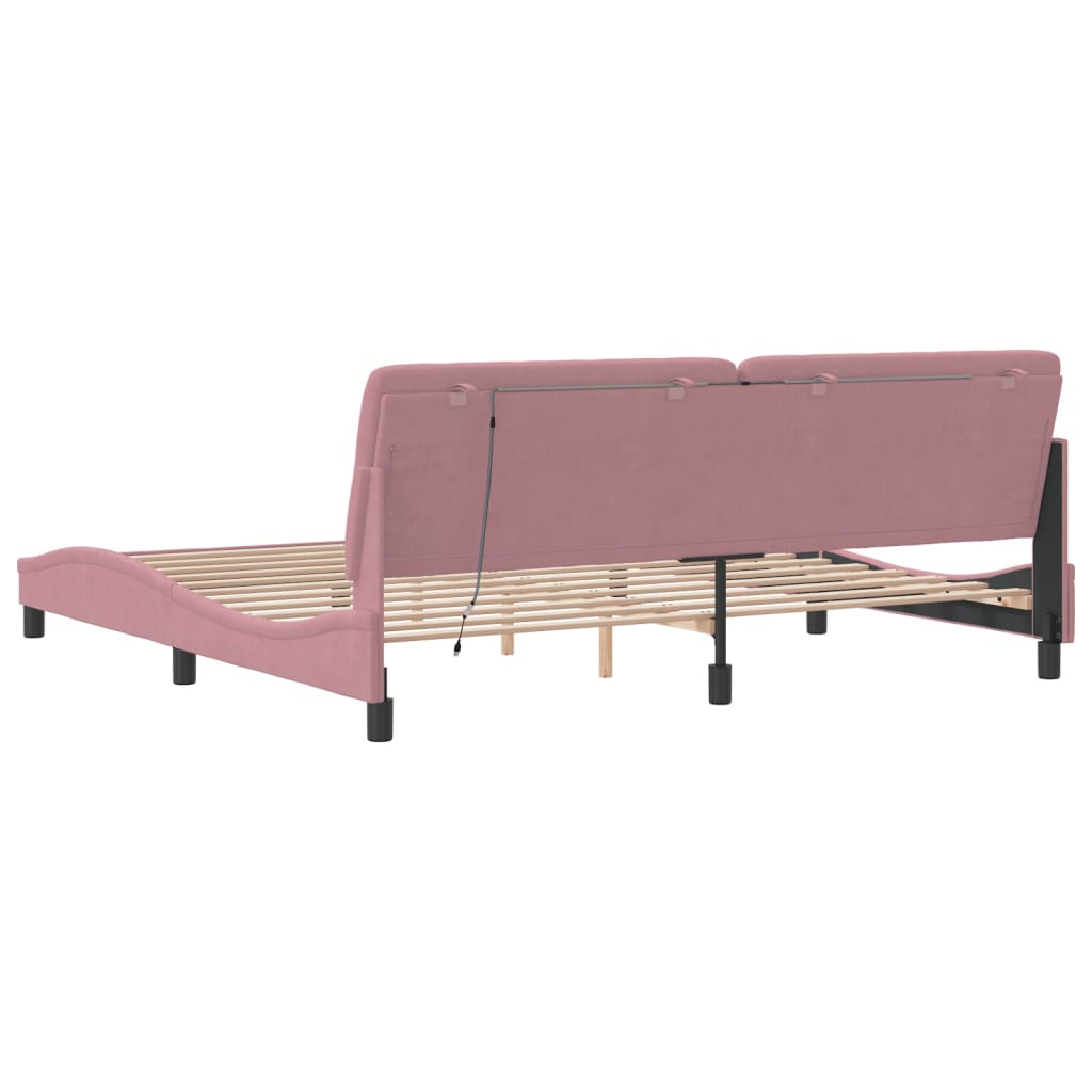 Bedframe met LED zonder matras fluweel roze 200x200 cm is nu te koop bij PeponiXL, paradijselijk wonen!