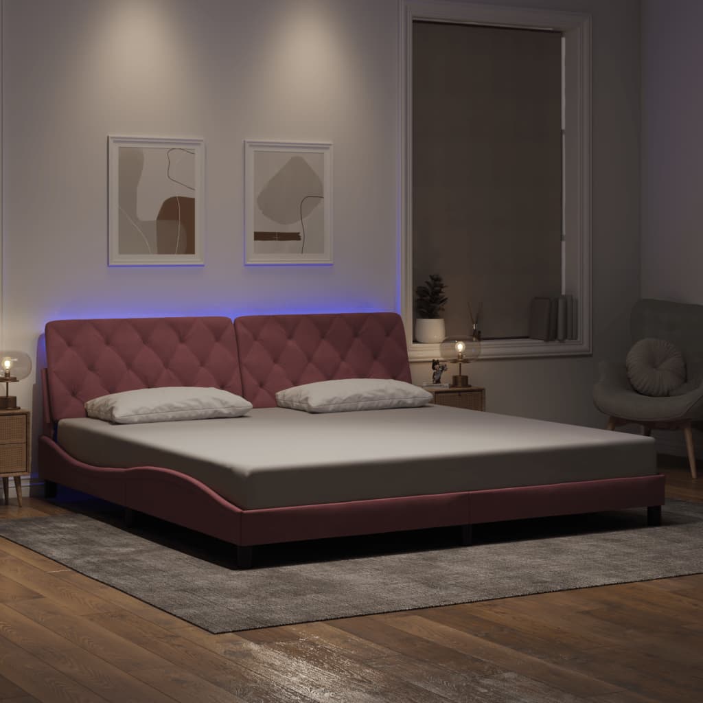 Bedframe met LED zonder matras fluweel roze 200x200 cm is nu te koop bij PeponiXL, paradijselijk wonen!