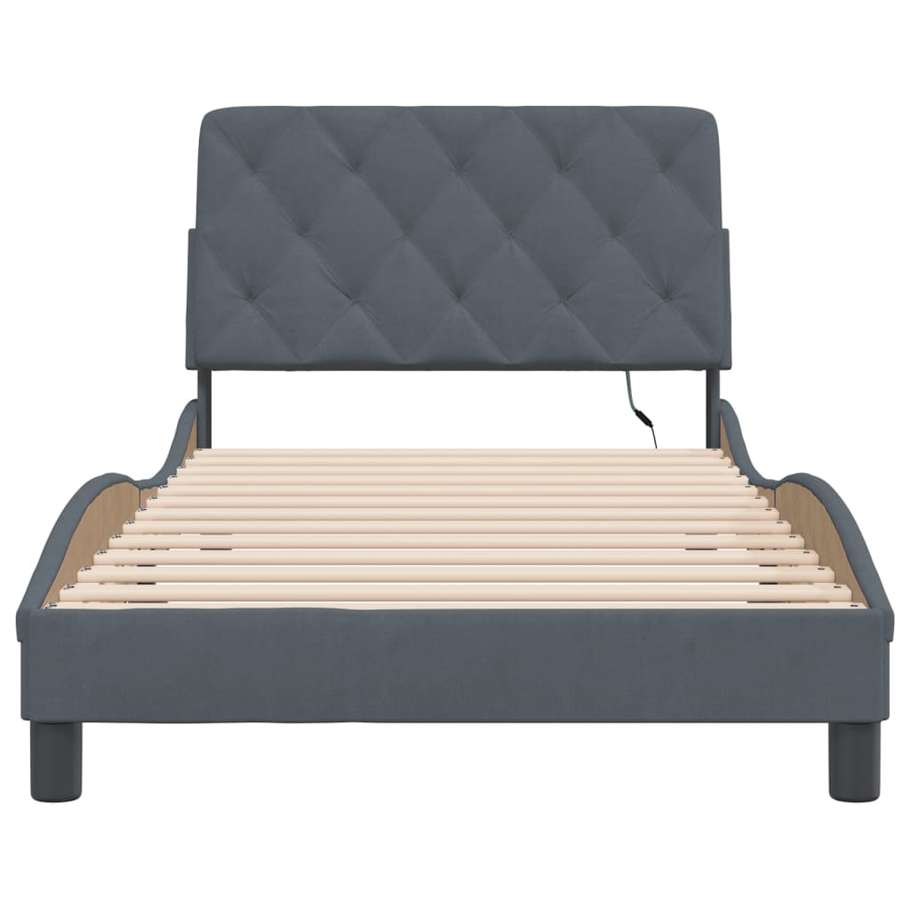 Bedframe met LED zonder matras fluweel donkergrijs 100x203 cm is nu te koop bij PeponiXL, paradijselijk wonen!