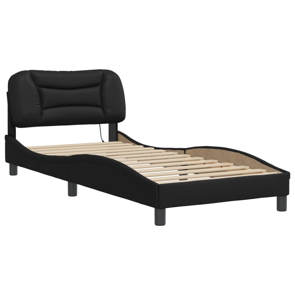 Bedframe met LED zonder matras "Hvar" zwart 80x200 cm is nu te koop bij PeponiXL, paradijselijk wonen!