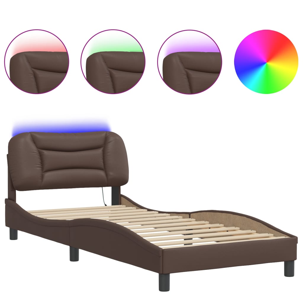 Bedframe met LED zonder matras "Hvar" bruin 80x200 cm is nu te koop bij PeponiXL, paradijselijk wonen!