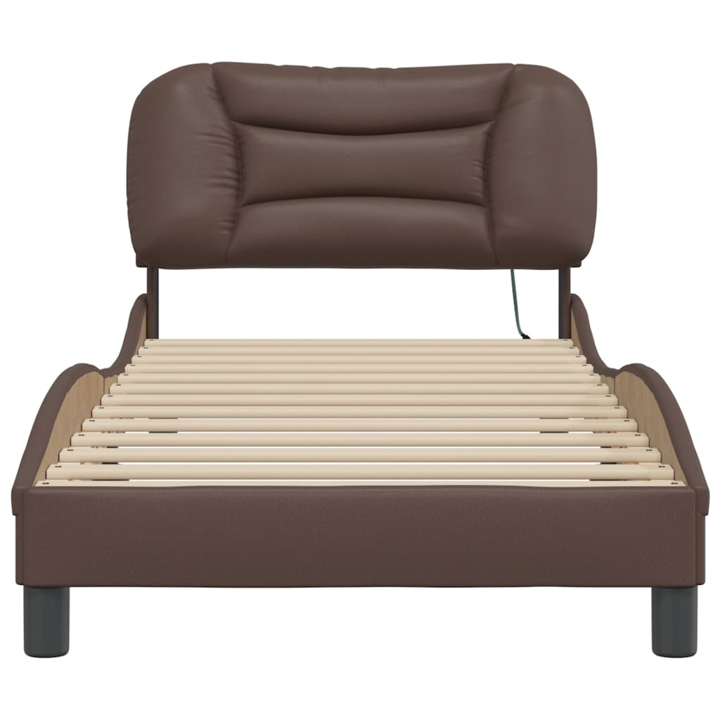 Bedframe met LED zonder matras "Hvar" bruin 80x200 cm is nu te koop bij PeponiXL, paradijselijk wonen!