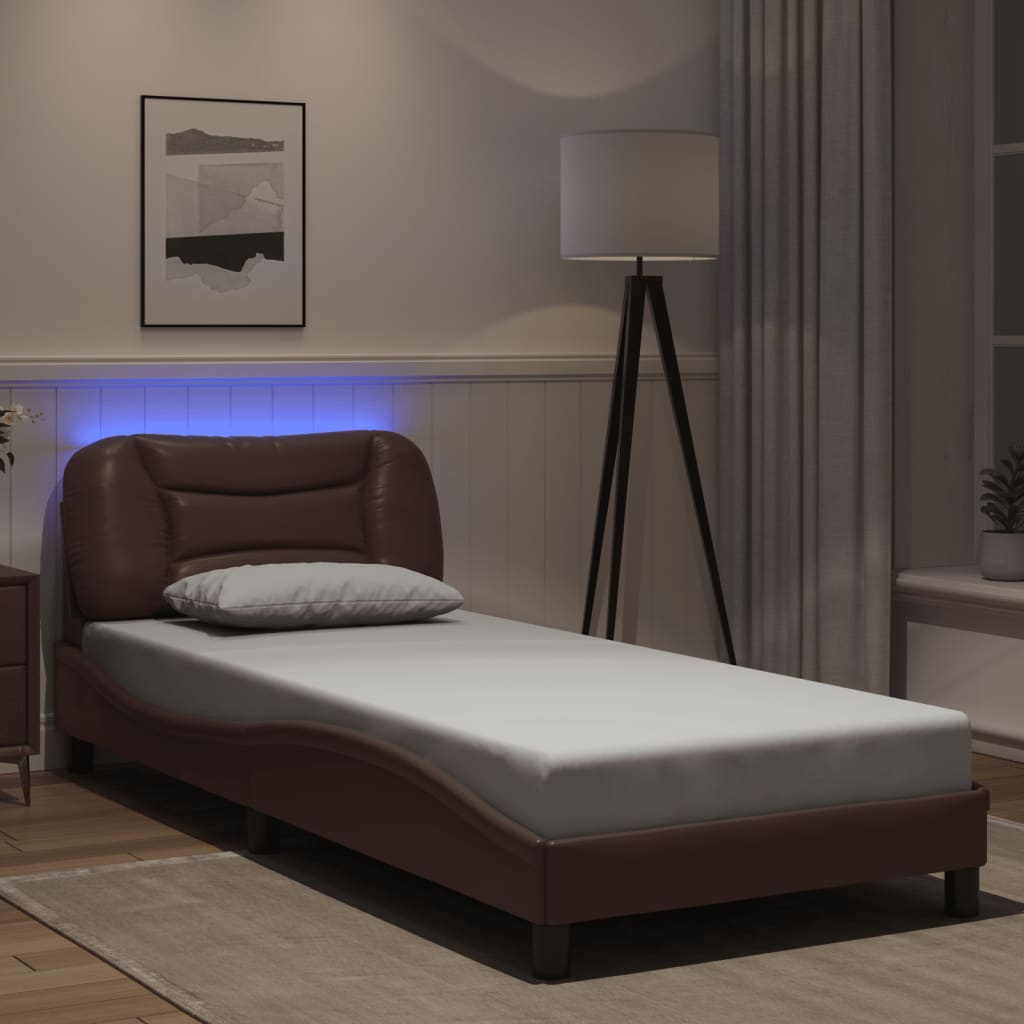 Bedframe met LED zonder matras "Hvar" bruin 80x200 cm is nu te koop bij PeponiXL, paradijselijk wonen!