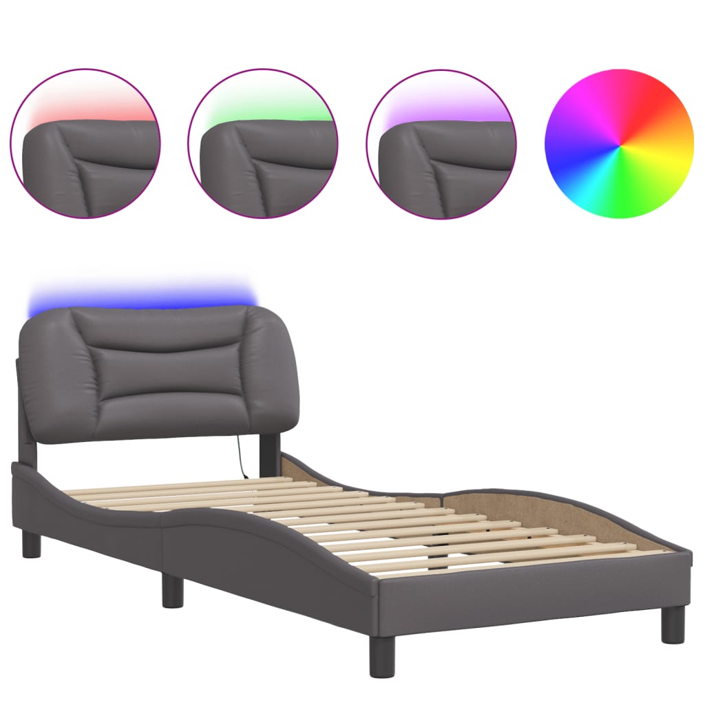 Bedframe met LED zonder matras "Hvar" grijs 80x200 cm is nu te koop bij PeponiXL, paradijselijk wonen!