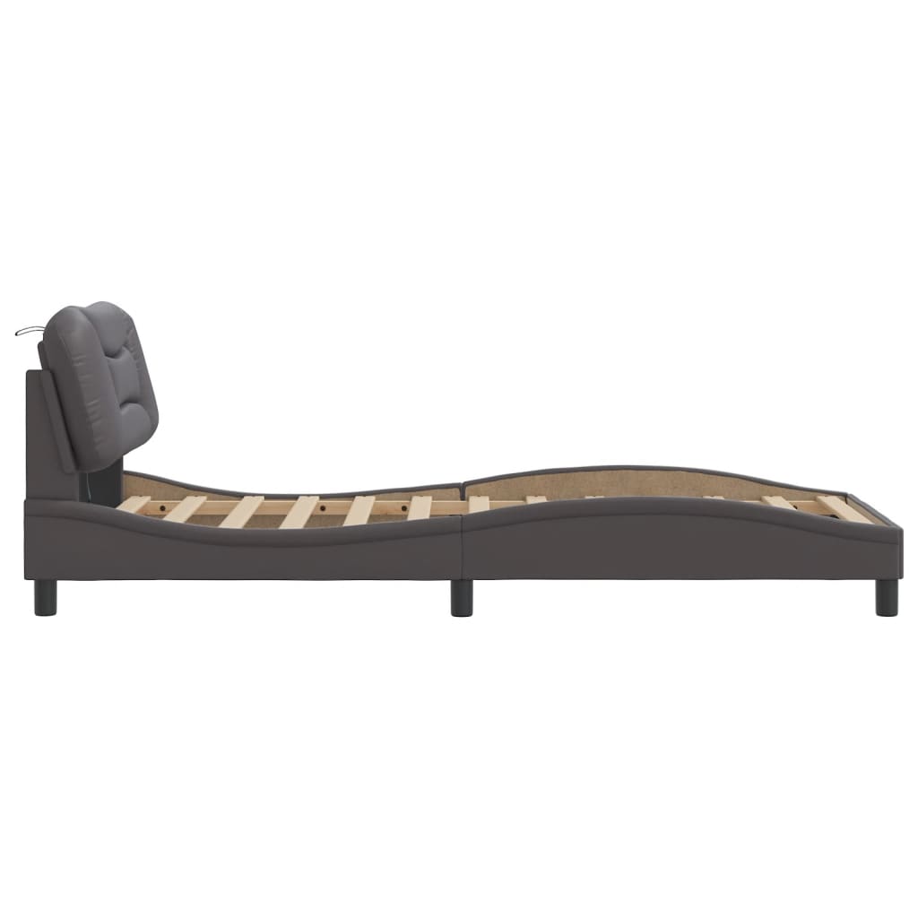 Bedframe met LED zonder matras "Hvar" grijs 80x200 cm is nu te koop bij PeponiXL, paradijselijk wonen!