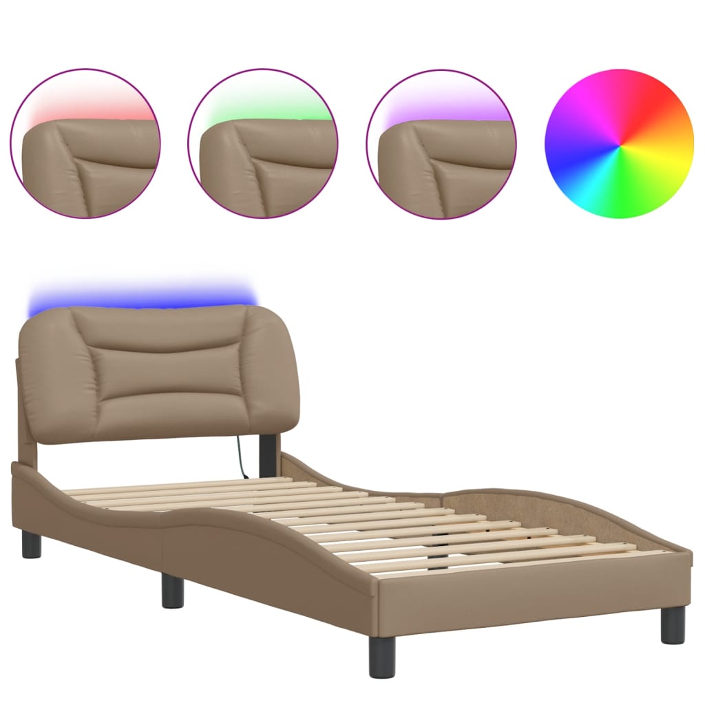 Bedframe met LED zonder matras "Hvar" cappuccino 80x200 cm is nu te koop bij PeponiXL, paradijselijk wonen!