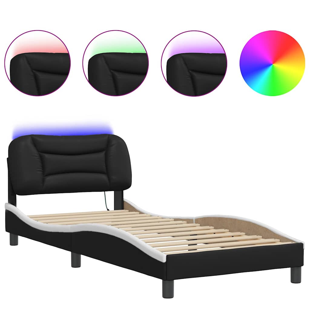 Bedframe met LED zonder matras "Hvar" zwart en wit 80x200 cm is nu te koop bij PeponiXL, paradijselijk wonen!