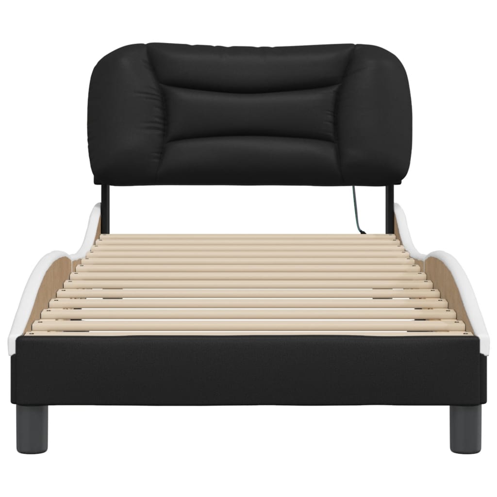 Bedframe met LED zonder matras "Hvar" zwart en wit 80x200 cm is nu te koop bij PeponiXL, paradijselijk wonen!