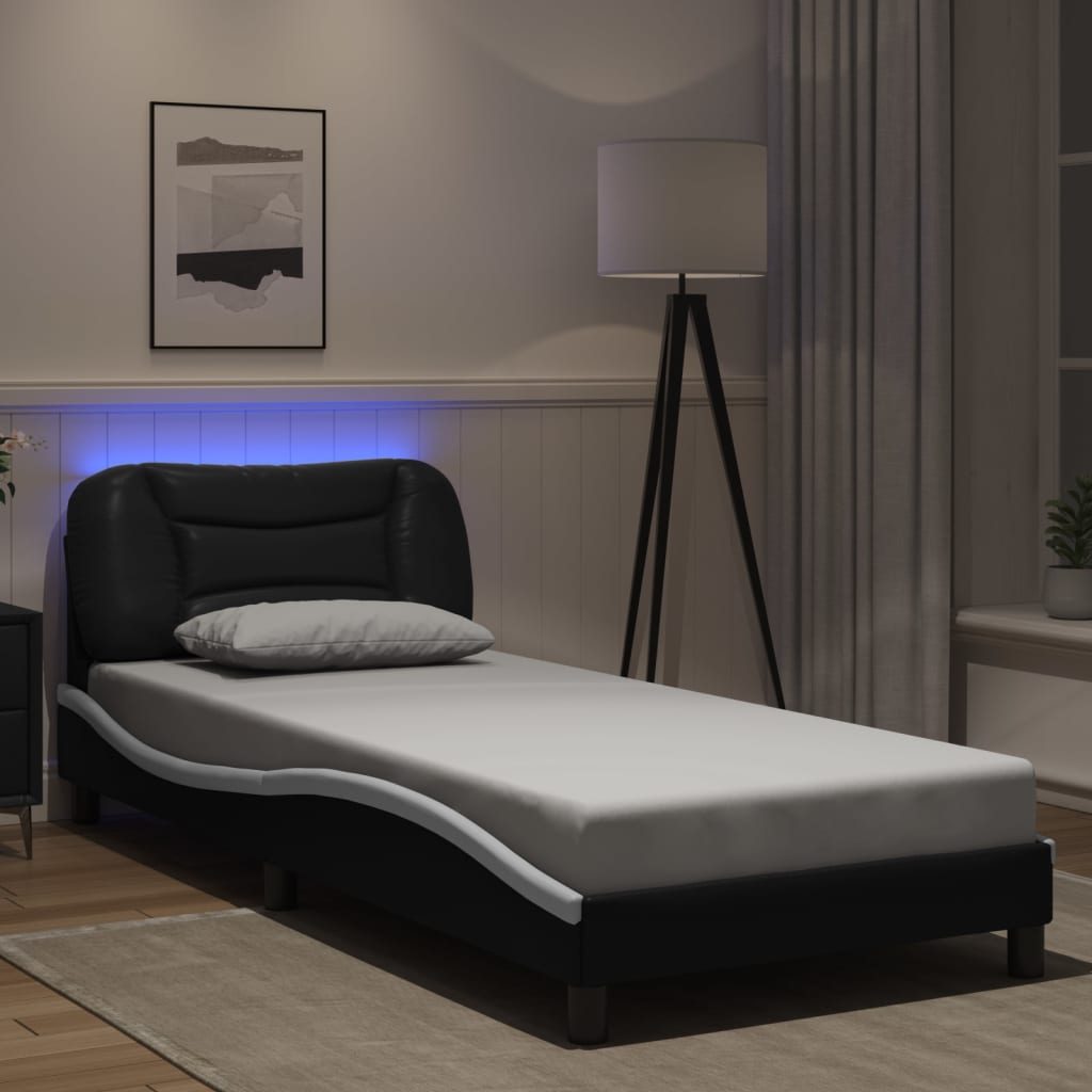 Bedframe met LED zonder matras "Hvar" zwart en wit 80x200 cm is nu te koop bij PeponiXL, paradijselijk wonen!