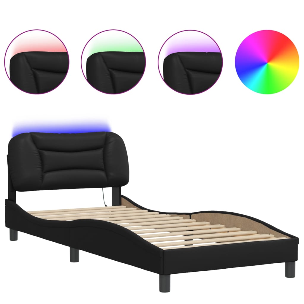Bedframe met LED zonder matras "Hvar" zwart 90x190 cm is nu te koop bij PeponiXL, paradijselijk wonen!