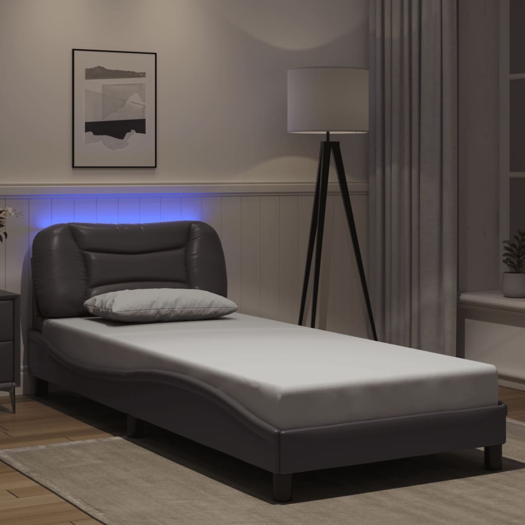 Bedframe met LED zonder matras "Hvar" grijs 90x190 cm is nu te koop bij PeponiXL, paradijselijk wonen!