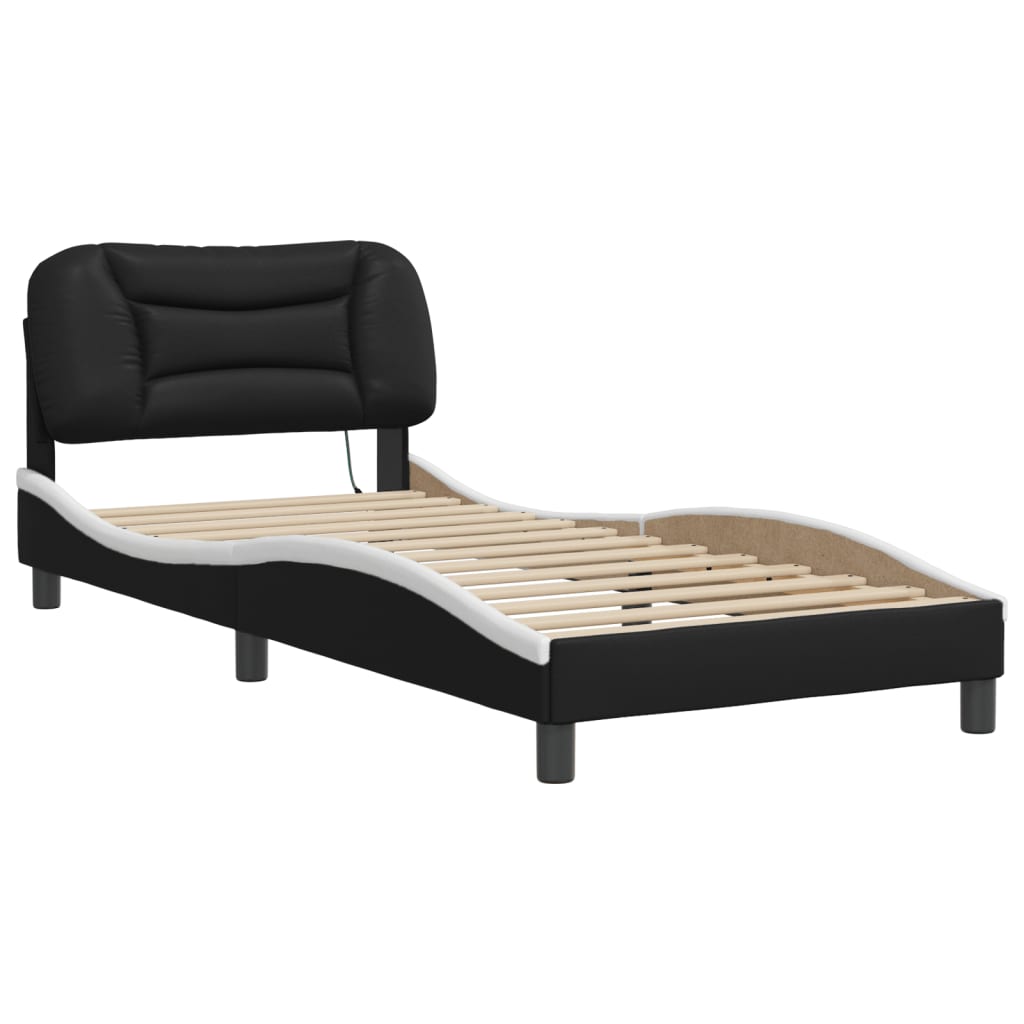 Bedframe met LED zonder matras "Hvar" zwart en wit 90x190 cm is nu te koop bij PeponiXL, paradijselijk wonen!