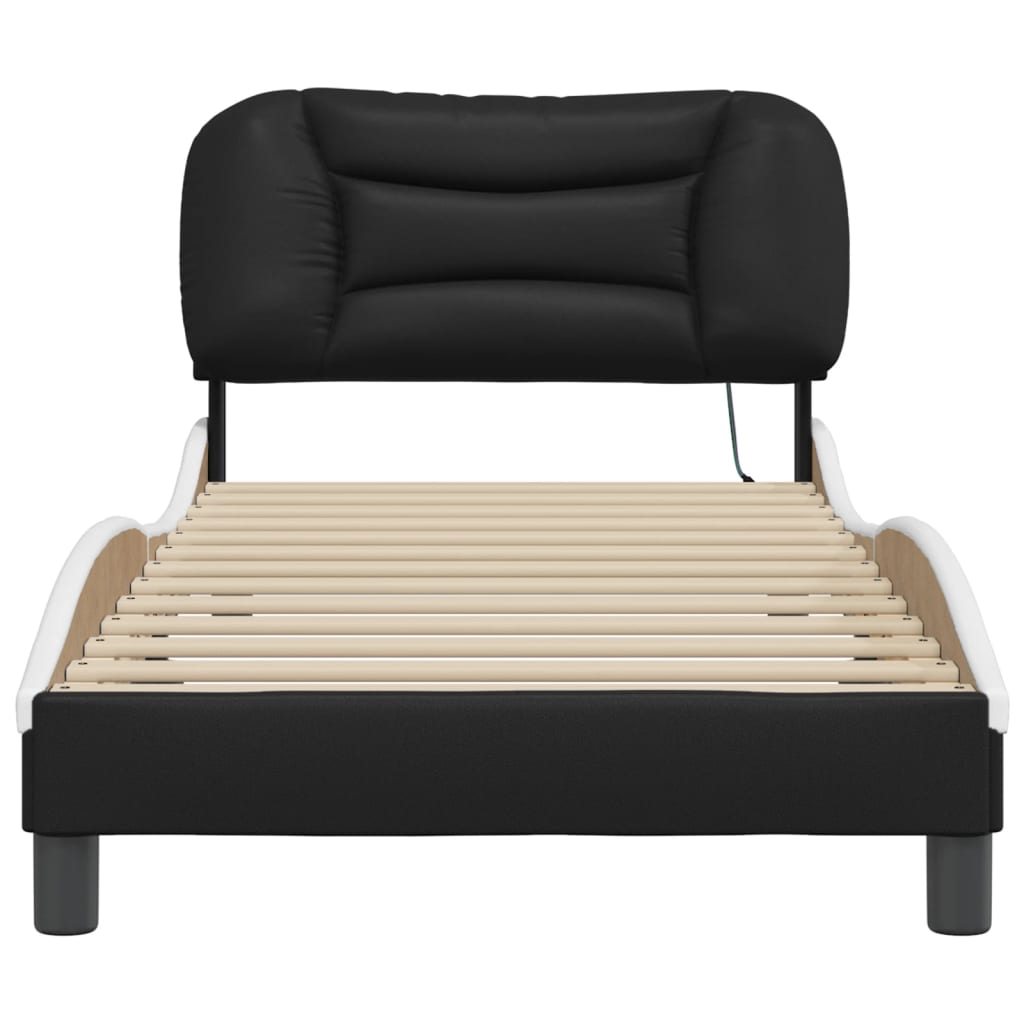 Bedframe met LED zonder matras "Hvar" zwart en wit 90x190 cm is nu te koop bij PeponiXL, paradijselijk wonen!