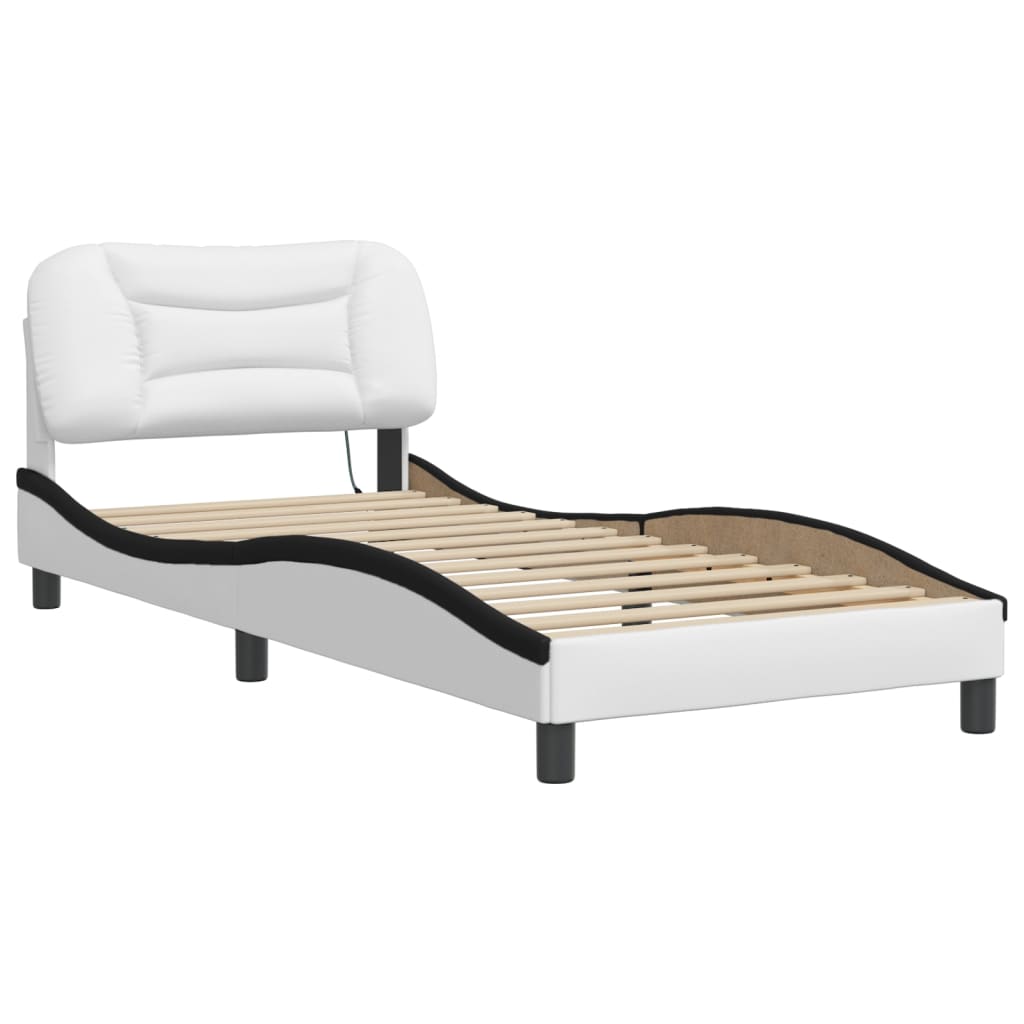 Bedframe met LED zonder matras "Hvar" wit en zwart 90x190 cm is nu te koop bij PeponiXL, paradijselijk wonen!