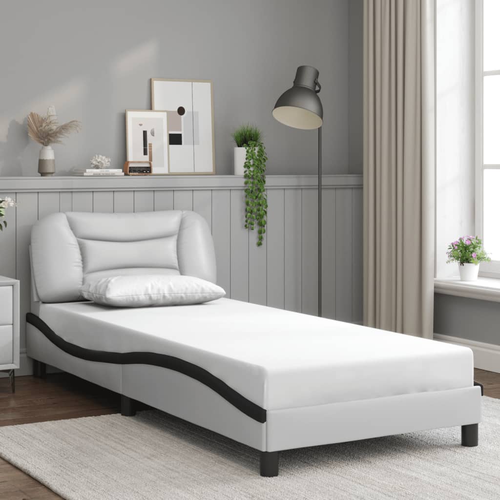 Bedframe met LED zonder matras "Hvar" wit en zwart 90x190 cm is nu te koop bij PeponiXL, paradijselijk wonen!