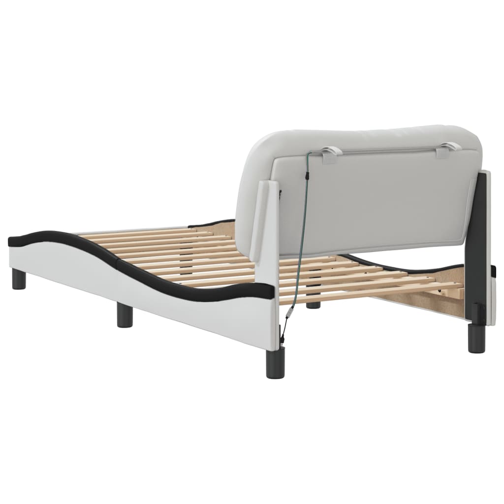 Bedframe met LED zonder matras "Hvar" wit en zwart 90x190 cm is nu te koop bij PeponiXL, paradijselijk wonen!