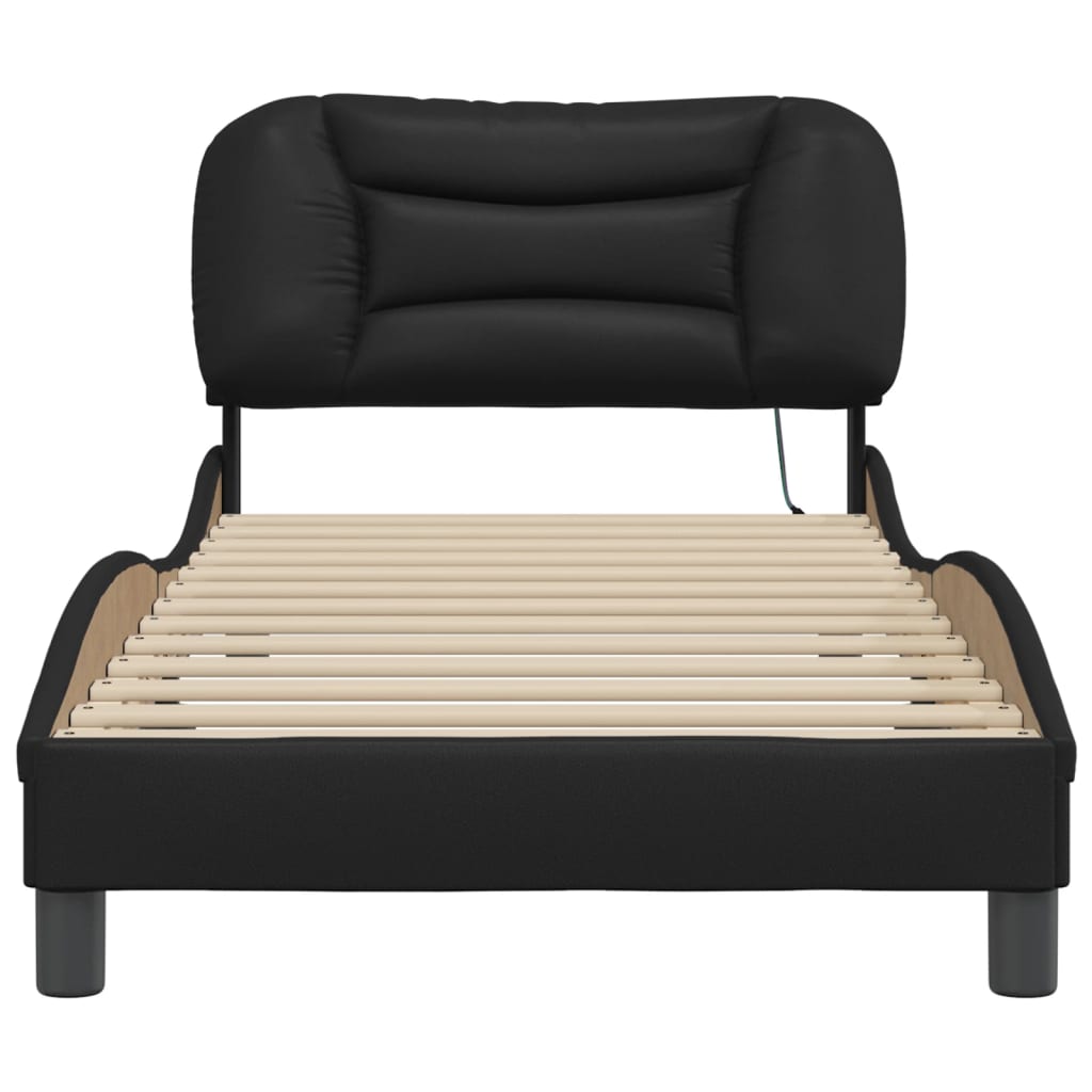 Bedframe met LED-verlichting kunstleer zwart 90x200 cm is nu te koop bij PeponiXL, paradijselijk wonen!