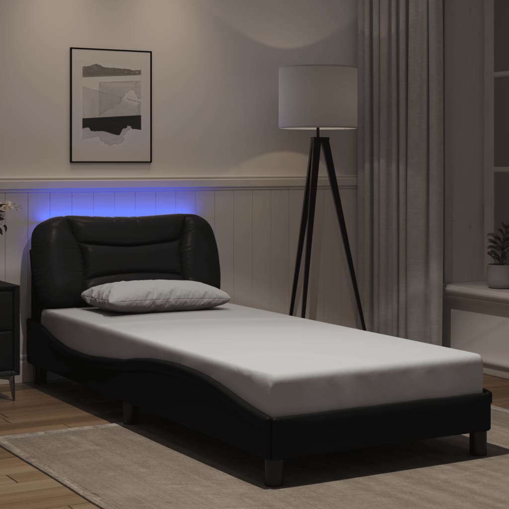 Bedframe met LED zonder matras "Hvar" zwart 90x200 cm is nu te koop bij PeponiXL, paradijselijk wonen!