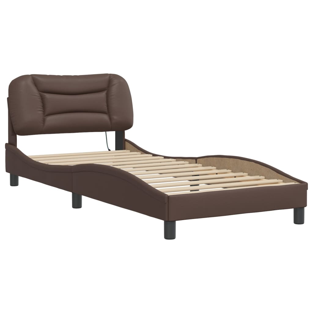 Bedframe met LED zonder matras "Hvar" bruin 90x200 cm is nu te koop bij PeponiXL, paradijselijk wonen!