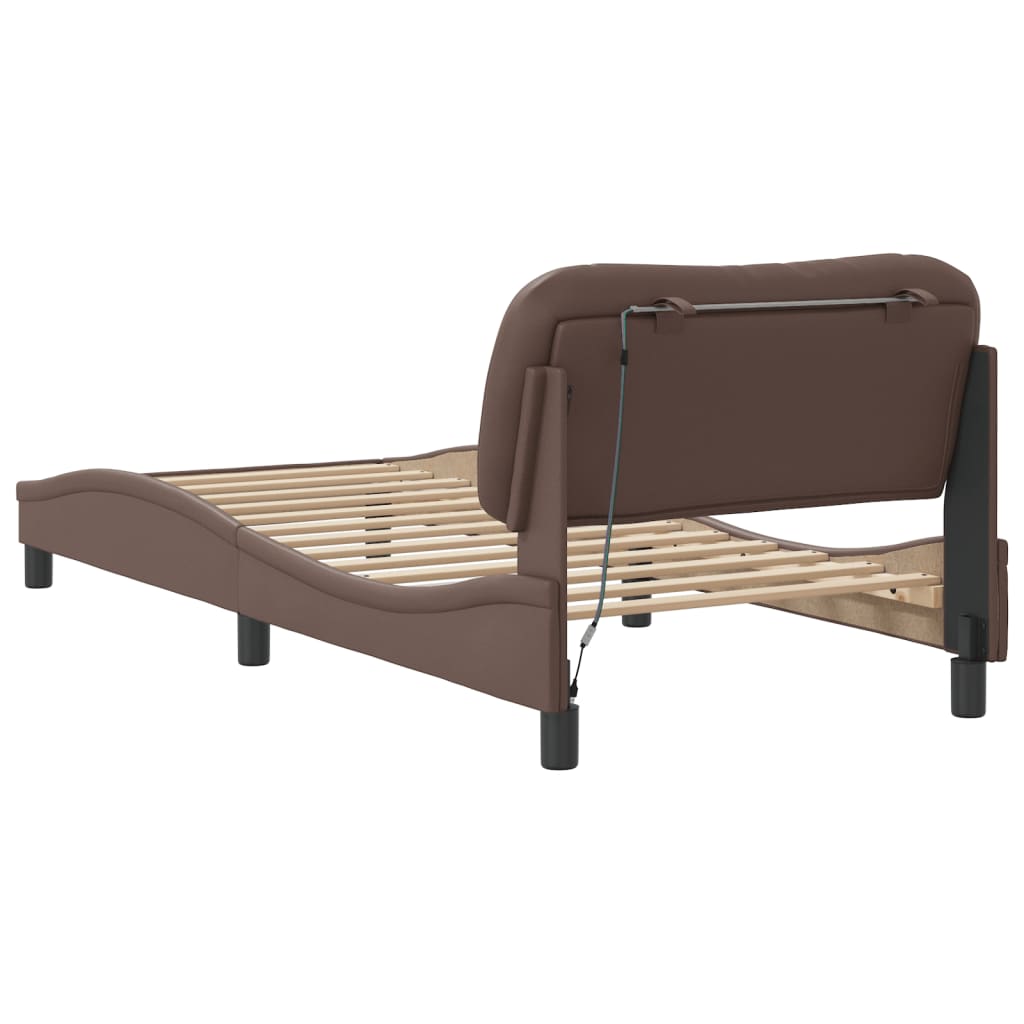 Bedframe met LED zonder matras "Hvar" bruin 90x200 cm is nu te koop bij PeponiXL, paradijselijk wonen!