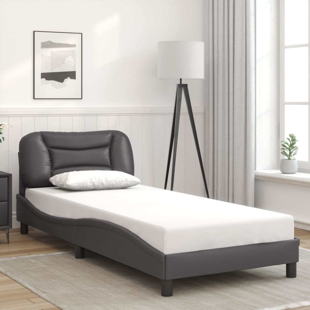 Bedframe met LED-verlichting kunstleer grijs 90x200 cm is nu te koop bij PeponiXL, paradijselijk wonen!