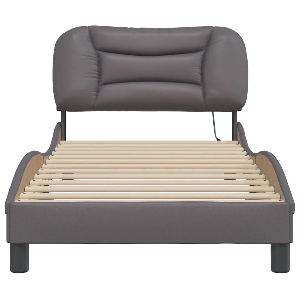 Bedframe met LED-verlichting kunstleer grijs 90x200 cm is nu te koop bij PeponiXL, paradijselijk wonen!