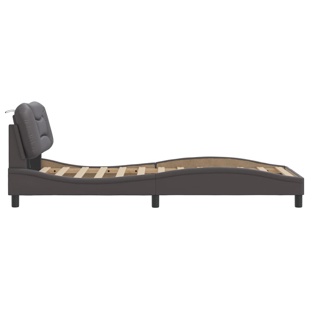 Bedframe met LED-verlichting kunstleer grijs 90x200 cm is nu te koop bij PeponiXL, paradijselijk wonen!