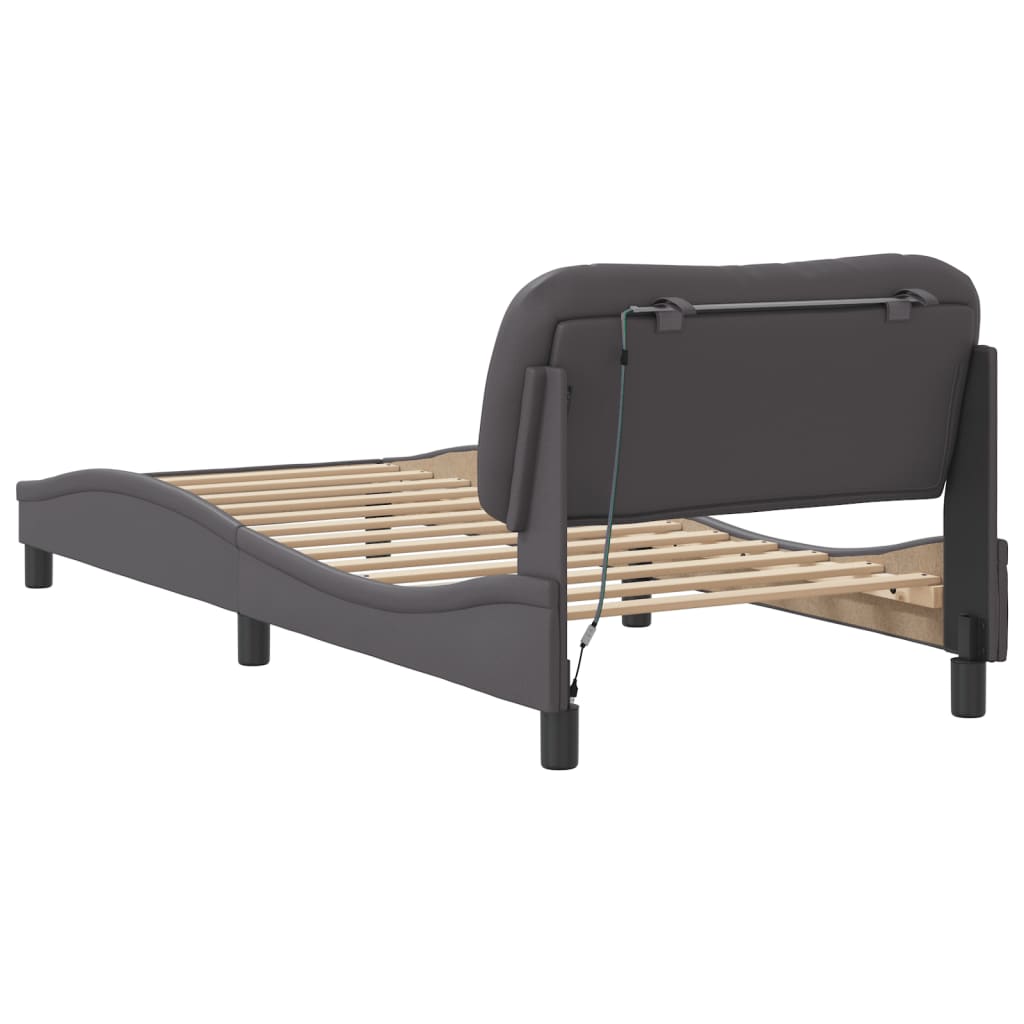 Bedframe met LED-verlichting kunstleer grijs 90x200 cm is nu te koop bij PeponiXL, paradijselijk wonen!