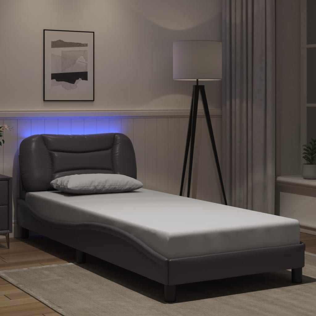 Bedframe met LED-verlichting kunstleer grijs 90x200 cm is nu te koop bij PeponiXL, paradijselijk wonen!