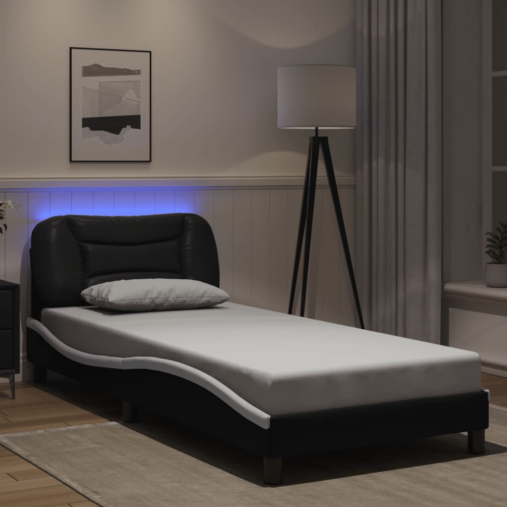 Bedframe met LED zonder matras "Hvar" zwart en wit 90x200 cm is nu te koop bij PeponiXL, paradijselijk wonen!