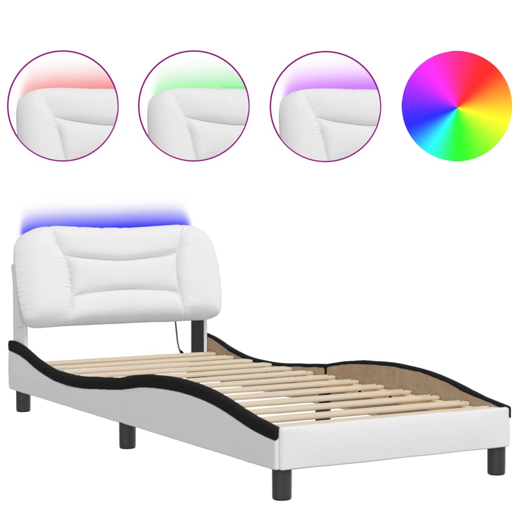 Bedframe met LED zonder matras "Hvar" wit en zwart 90x200 cm is nu te koop bij PeponiXL, paradijselijk wonen!
