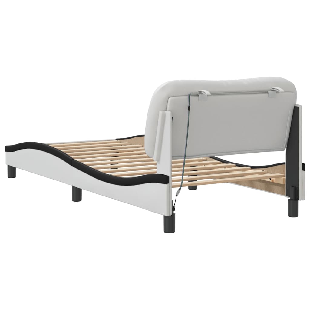 Bedframe met LED-verlichting kunstleer wit en zwart 90x200 cm is nu te koop bij PeponiXL, paradijselijk wonen!