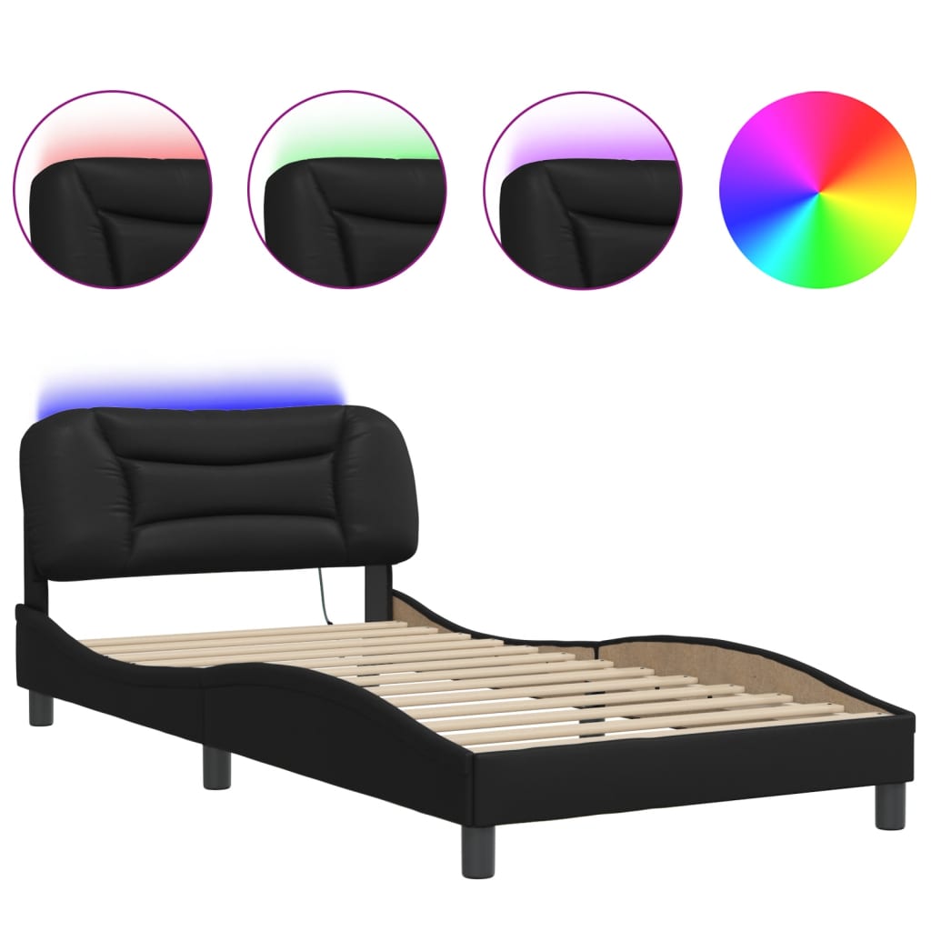 Bedframe met LED zonder matras "Hvar" zwart 100x200 cm is nu te koop bij PeponiXL, paradijselijk wonen!
