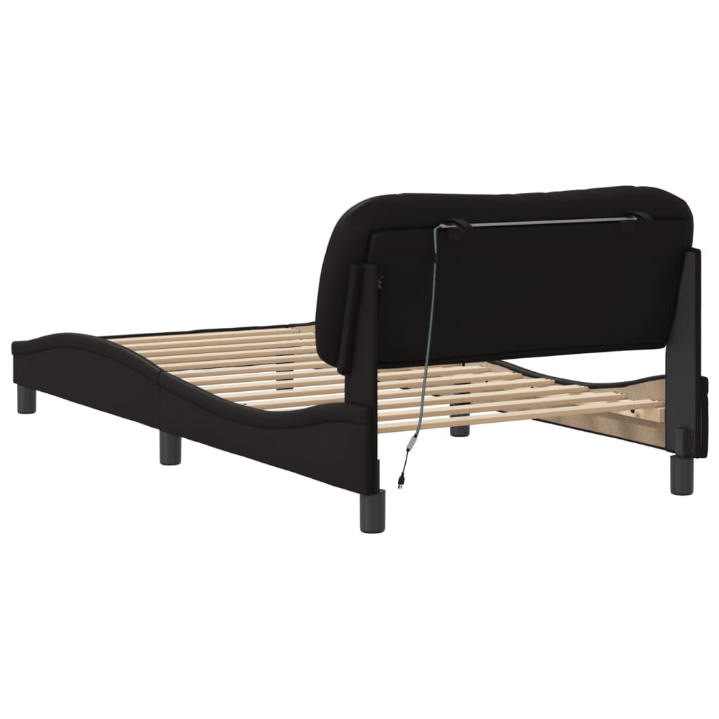 Bedframe met LED zonder matras "Hvar" zwart 100x200 cm is nu te koop bij PeponiXL, paradijselijk wonen!