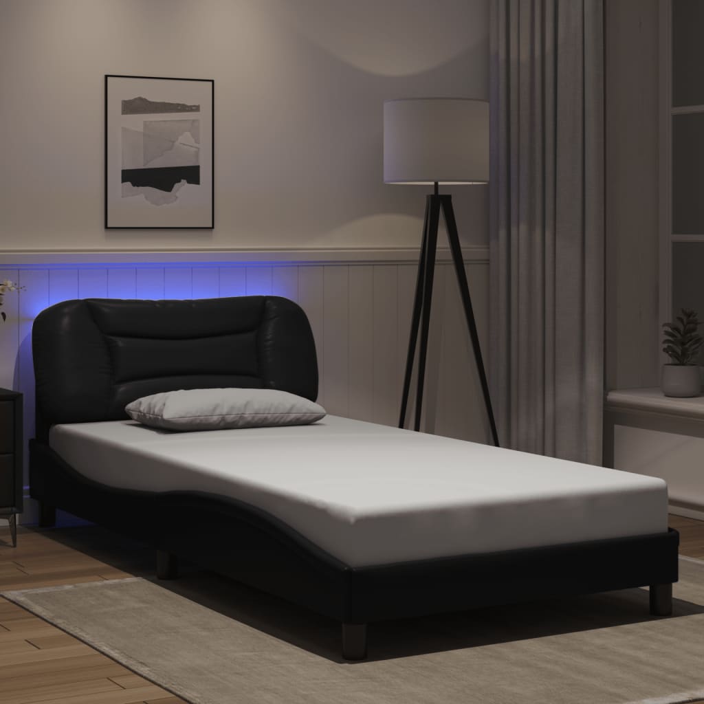 Bedframe met LED zonder matras "Hvar" zwart 100x200 cm is nu te koop bij PeponiXL, paradijselijk wonen!