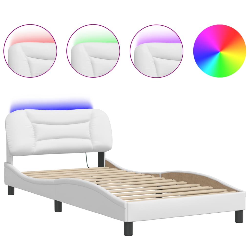 Bedframe met LED zonder matras "Hvar" wit 100x200 cm is nu te koop bij PeponiXL, paradijselijk wonen!