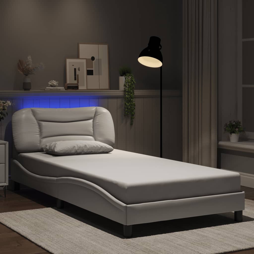 Bedframe met LED zonder matras "Hvar" wit 100x200 cm is nu te koop bij PeponiXL, paradijselijk wonen!
