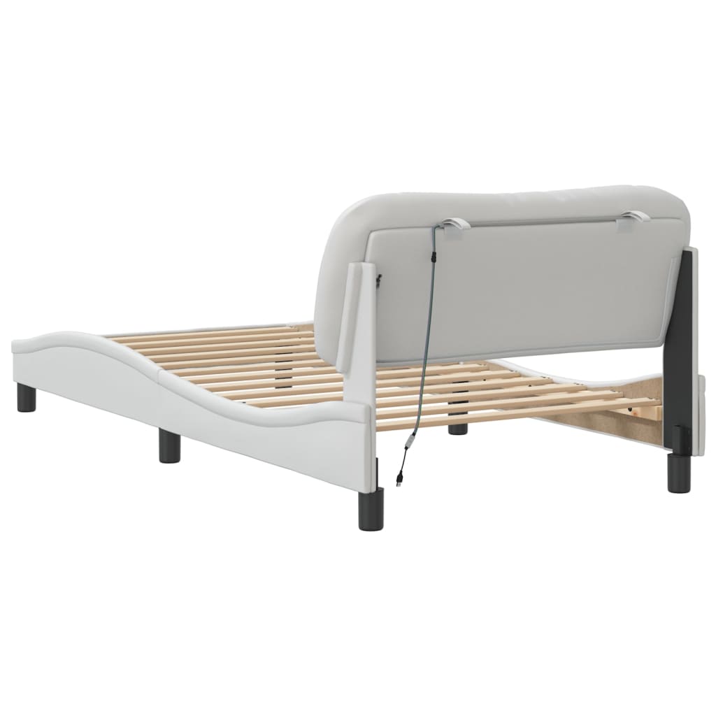 Bedframe met LED zonder matras "Hvar" wit 100x200 cm is nu te koop bij PeponiXL, paradijselijk wonen!
