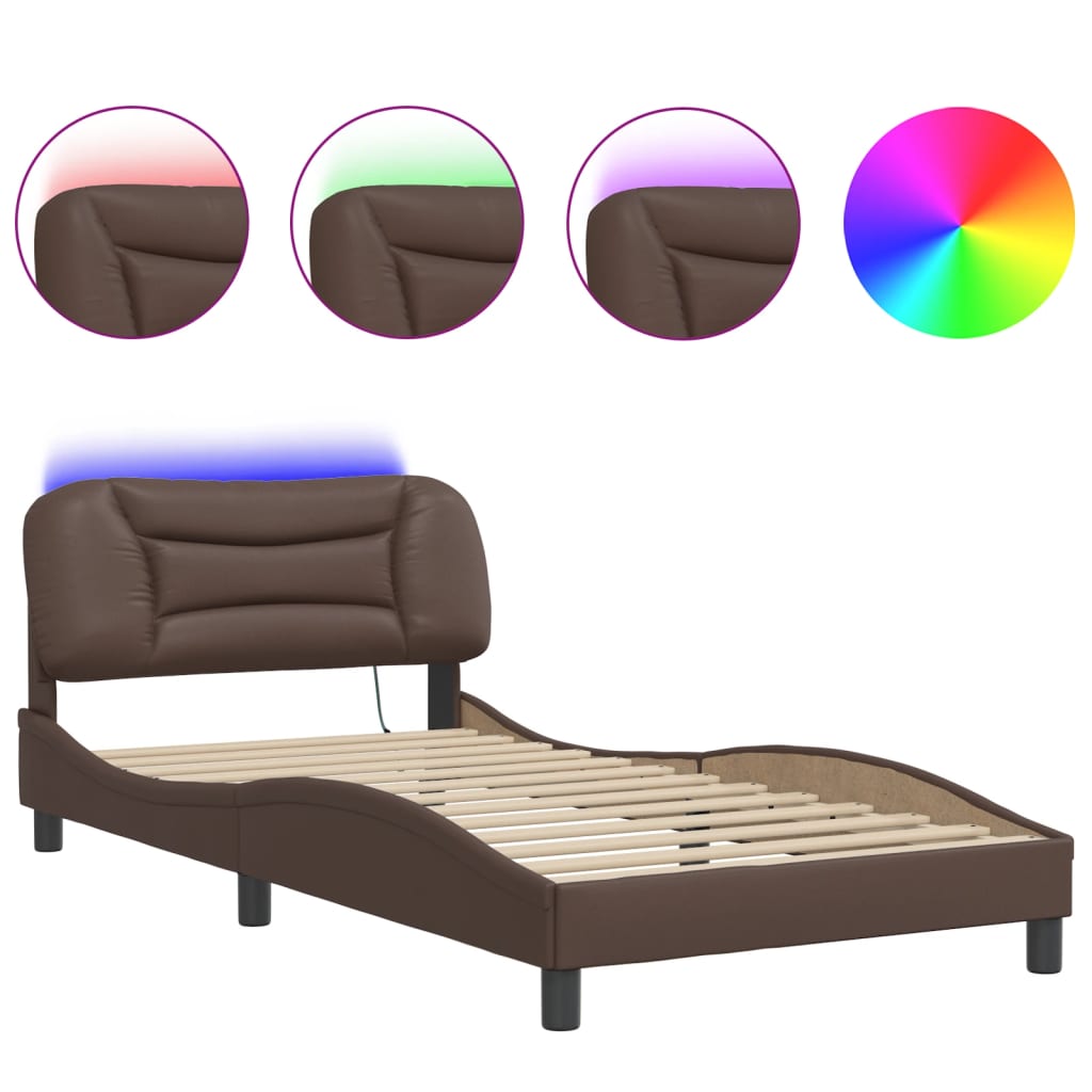 Bedframe met LED-verlichting kunstleer bruin 100x200 cm is nu te koop bij PeponiXL, paradijselijk wonen!