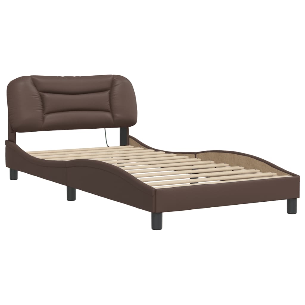 Bedframe met LED-verlichting kunstleer bruin 100x200 cm is nu te koop bij PeponiXL, paradijselijk wonen!