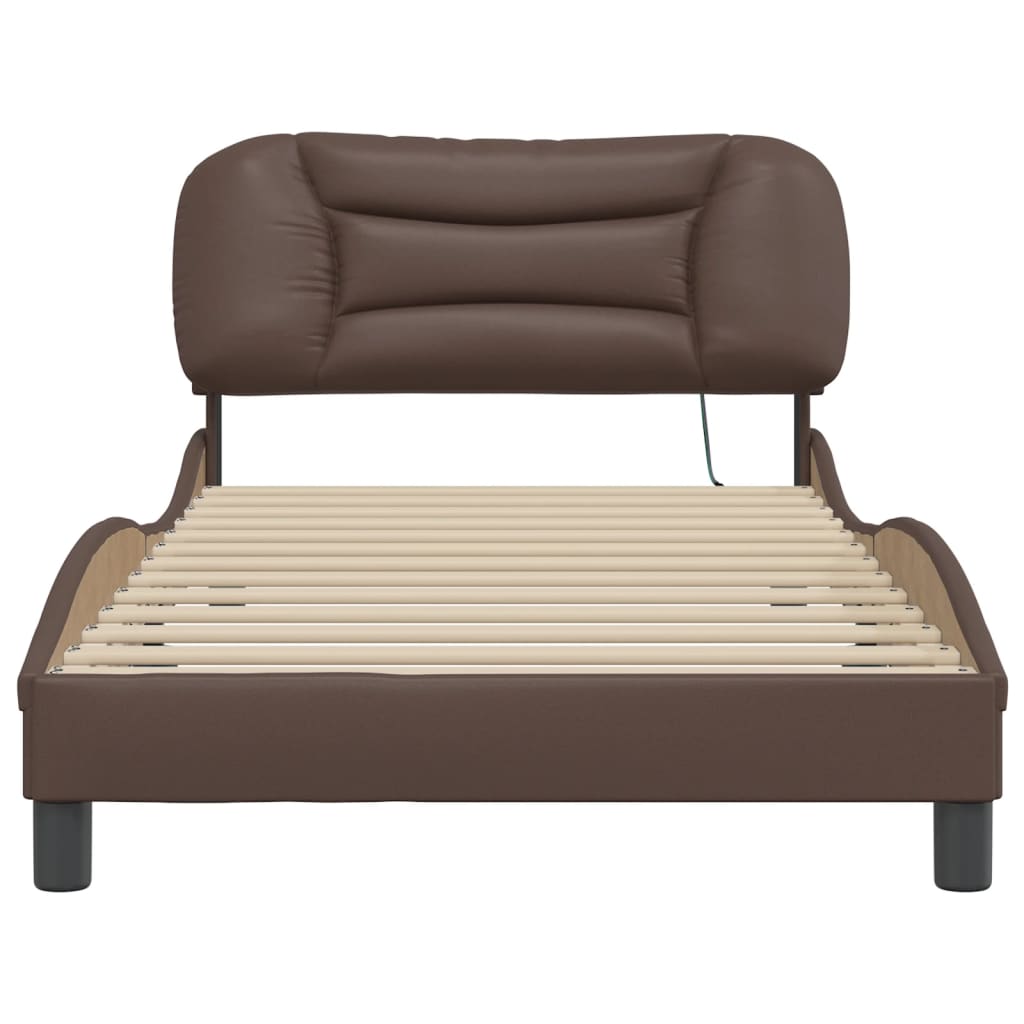 Bedframe met LED-verlichting kunstleer bruin 100x200 cm is nu te koop bij PeponiXL, paradijselijk wonen!