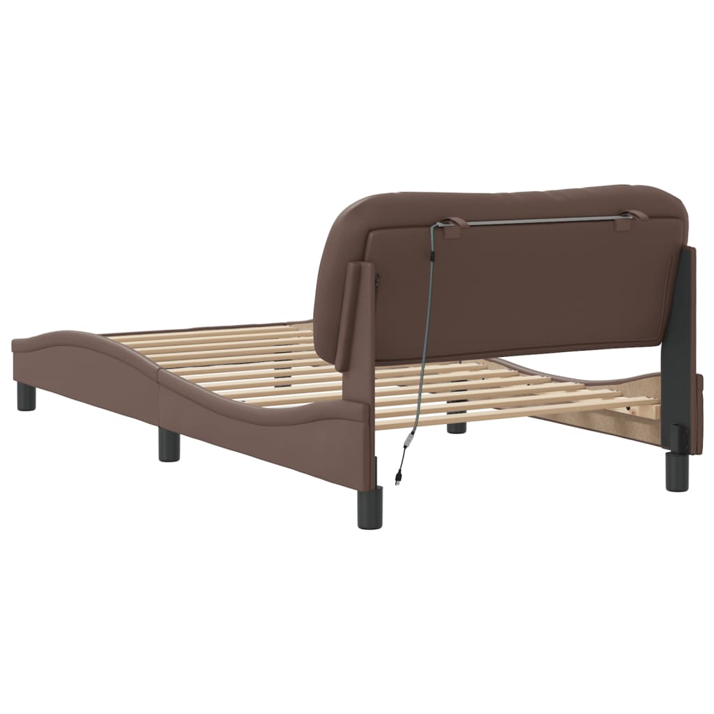 Bedframe met LED-verlichting kunstleer bruin 100x200 cm is nu te koop bij PeponiXL, paradijselijk wonen!