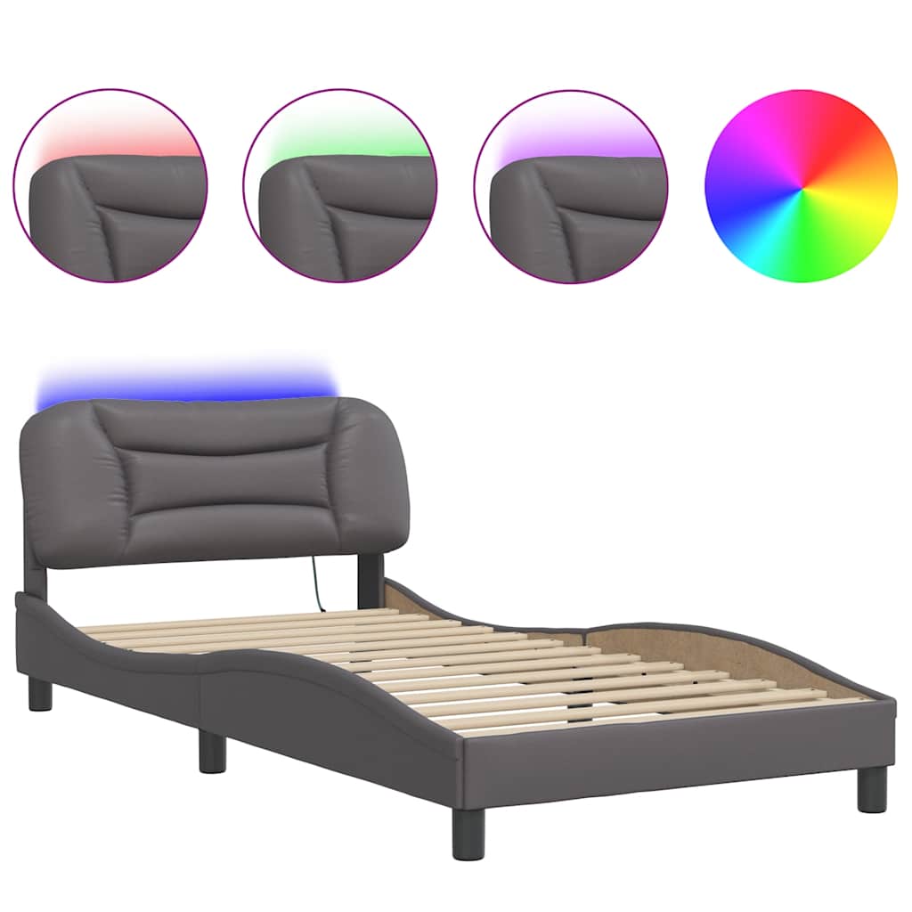 Bedframe met LED zonder matras "Hvar" grijs 100x200 cm is nu te koop bij PeponiXL, paradijselijk wonen!